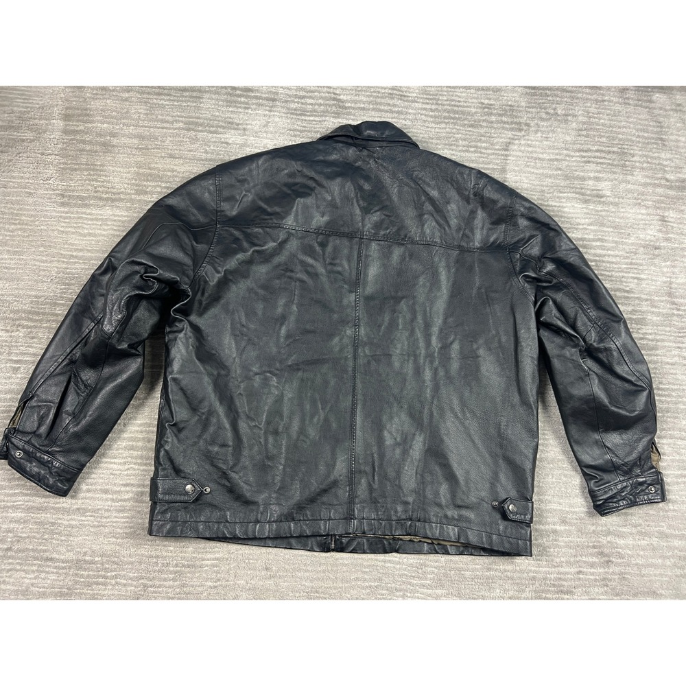 Cougar Leather Jacket Mens XL Black Bomber Genuine Leather Quilted Zip Up Solid - Picture 13 of 14
